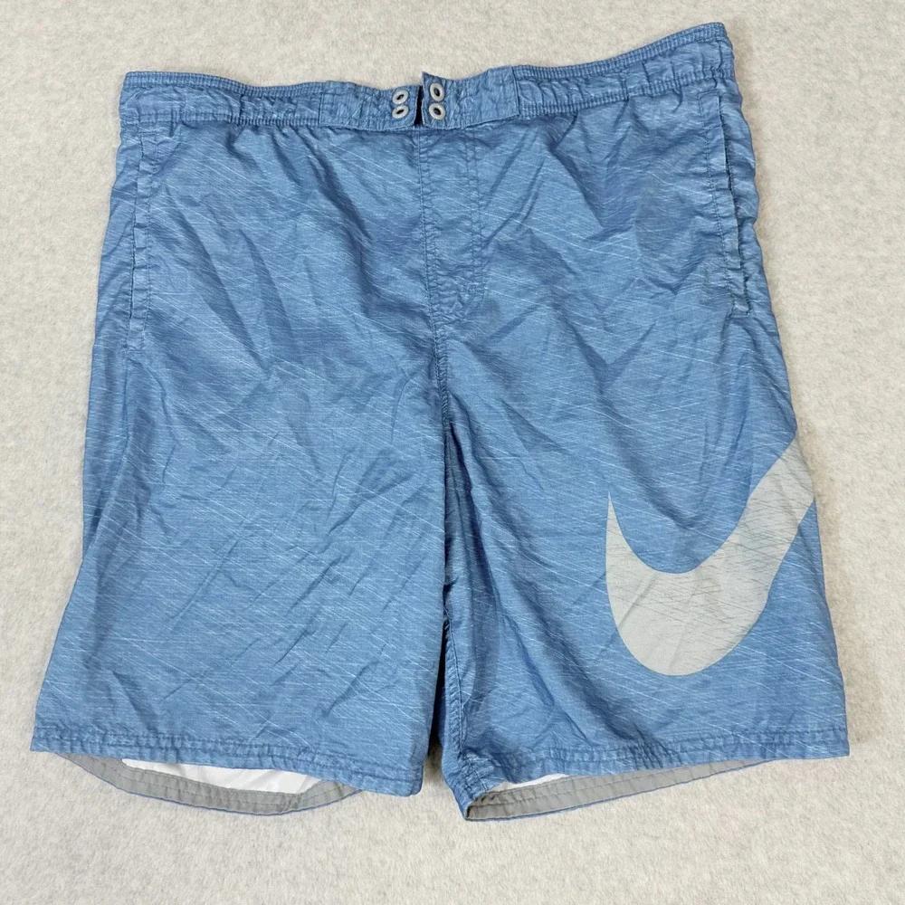Nike Mens Blue Heathered Swim Trunks Large Swoosh Logo Board Shorts Size S